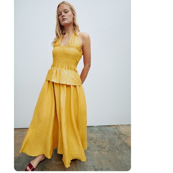 butter yellow dress halter neck Anabelle Halter Neck Lace Maxi Dress main image 0